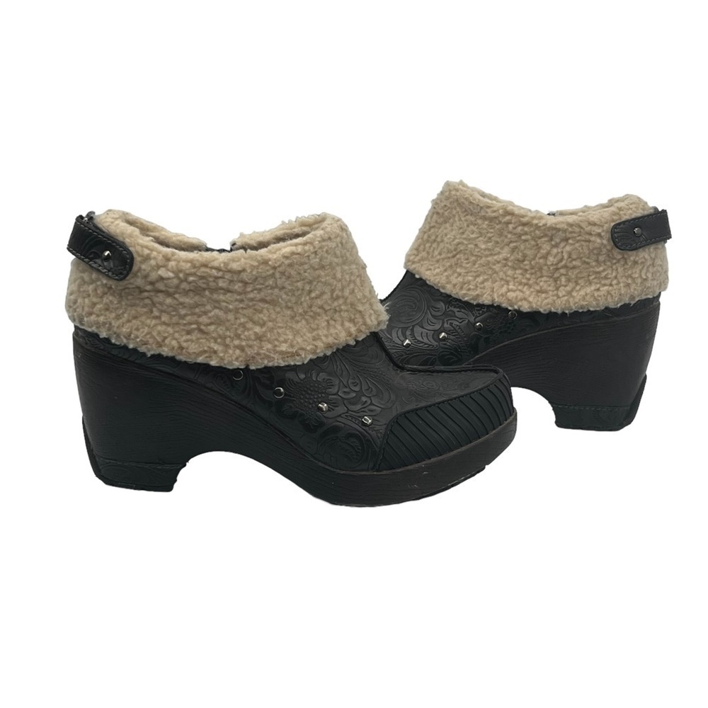 JBU Brown Black Side Zipper Faux Fur Ankle Booties Size 8.5 Women's